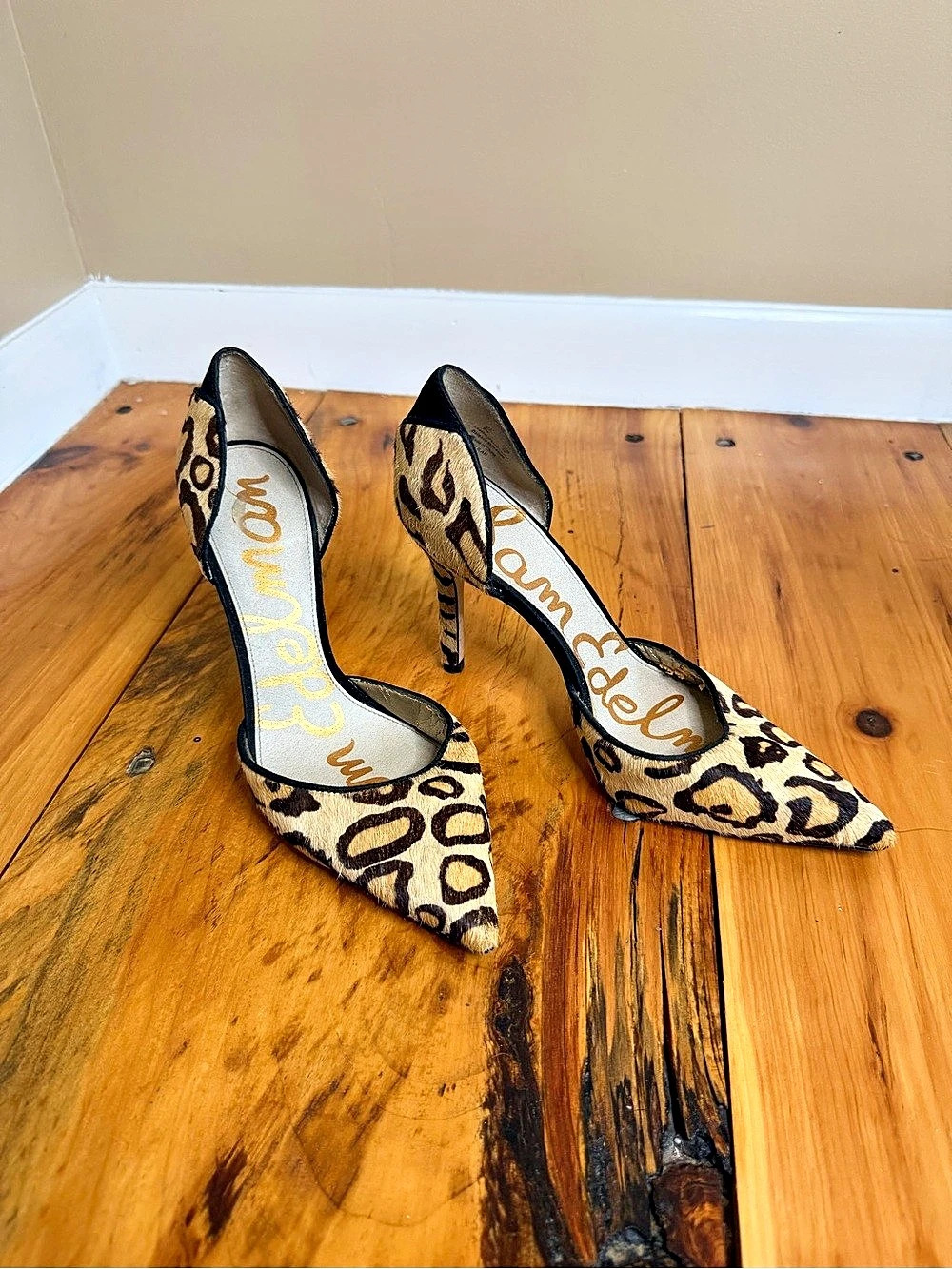 Sam Edelman Delilah Pointed Toe d'Orsay Pump Leopard Heels US 6